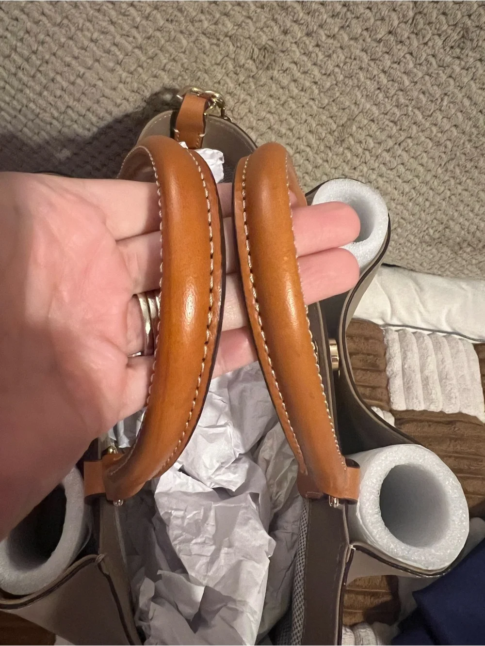 Dooney and Bourke Taupe Barlow in Smooth Leather Like New!